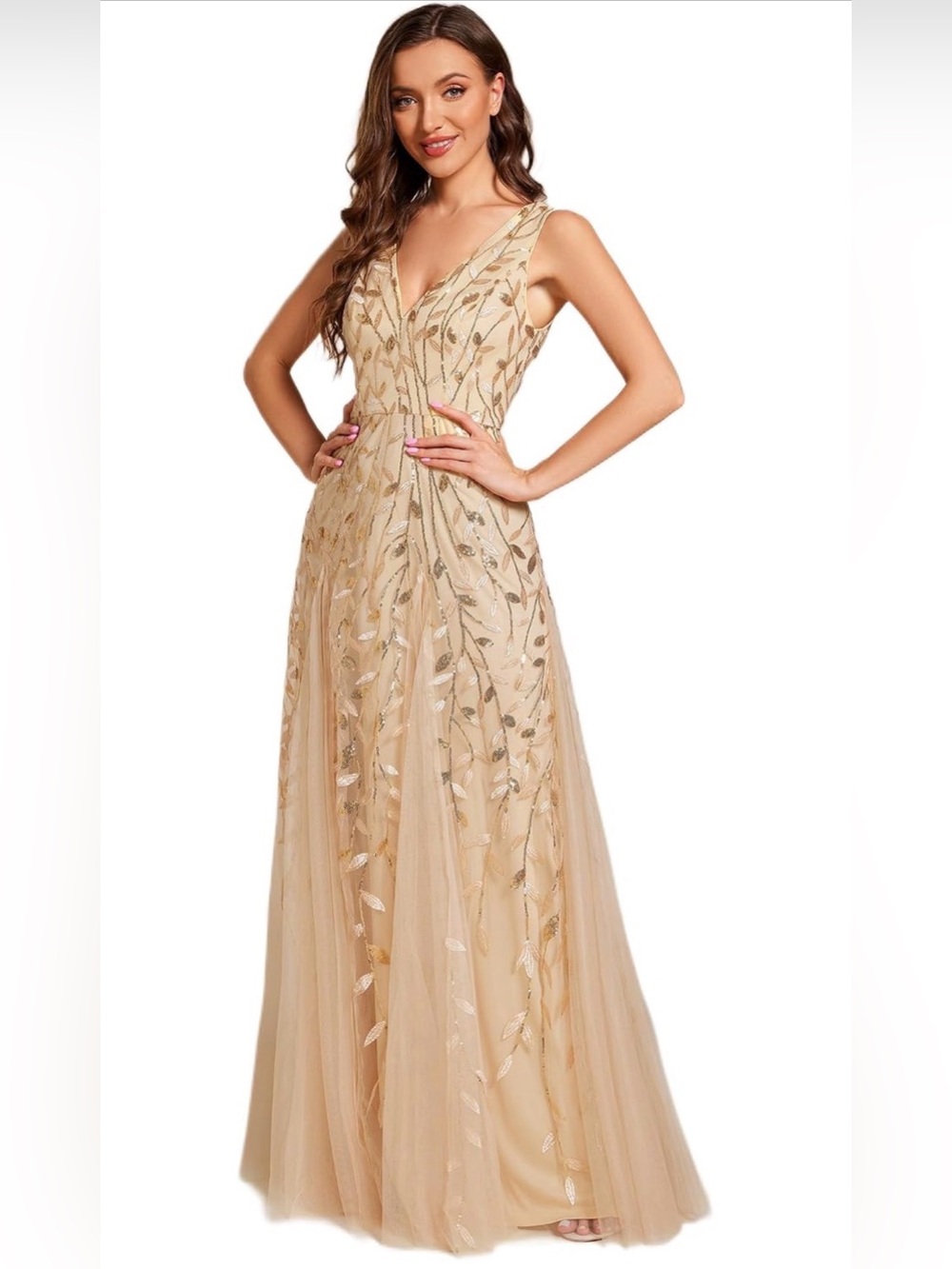 Ever Pretty Gold Leaf Sequin Prom Gown